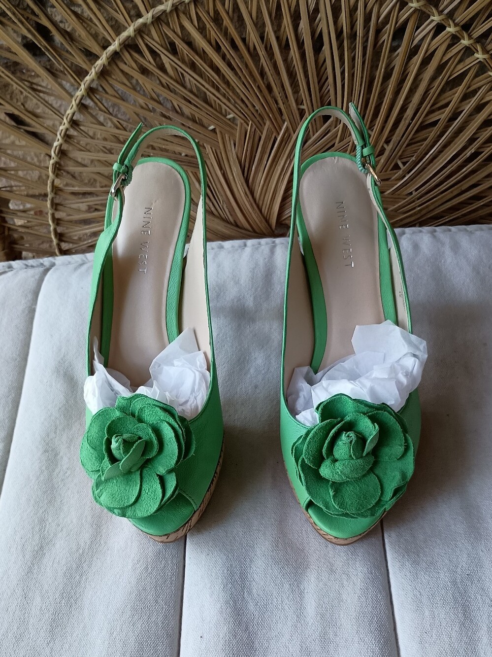 Nine West Bright Green Floral Slingback Heel Sandals_8 - Picture 2 of 8
